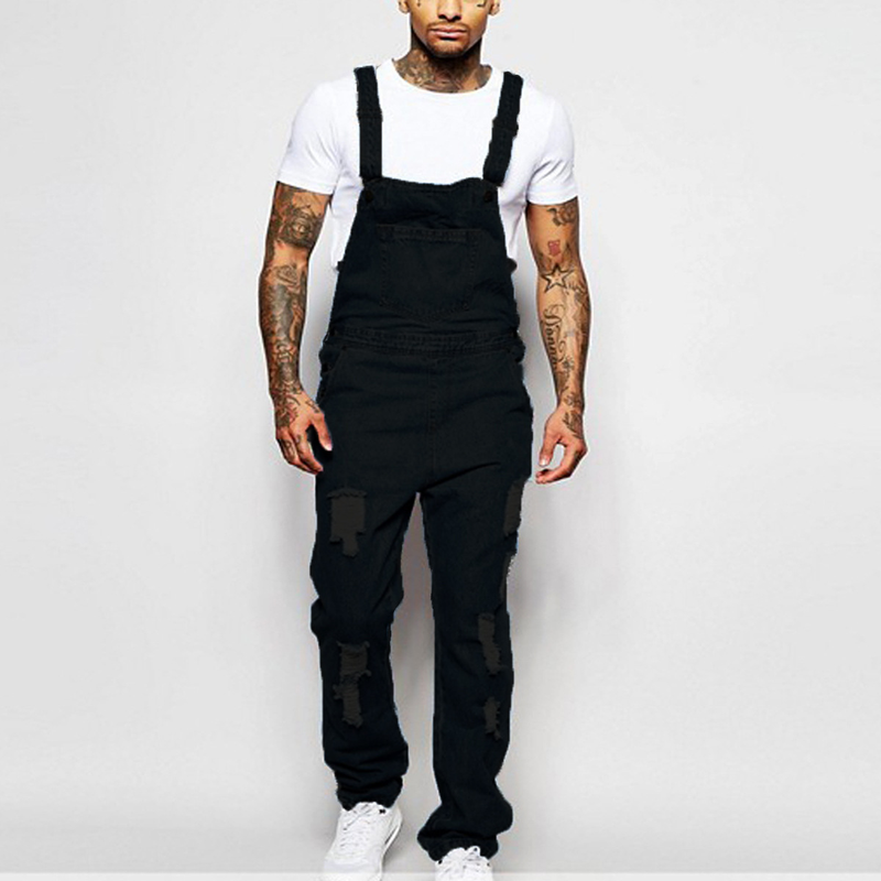 Men's Distressed Denim Romper - Edgy One-Piece Jumpsuit | Streetwear Fashion_voghion.com