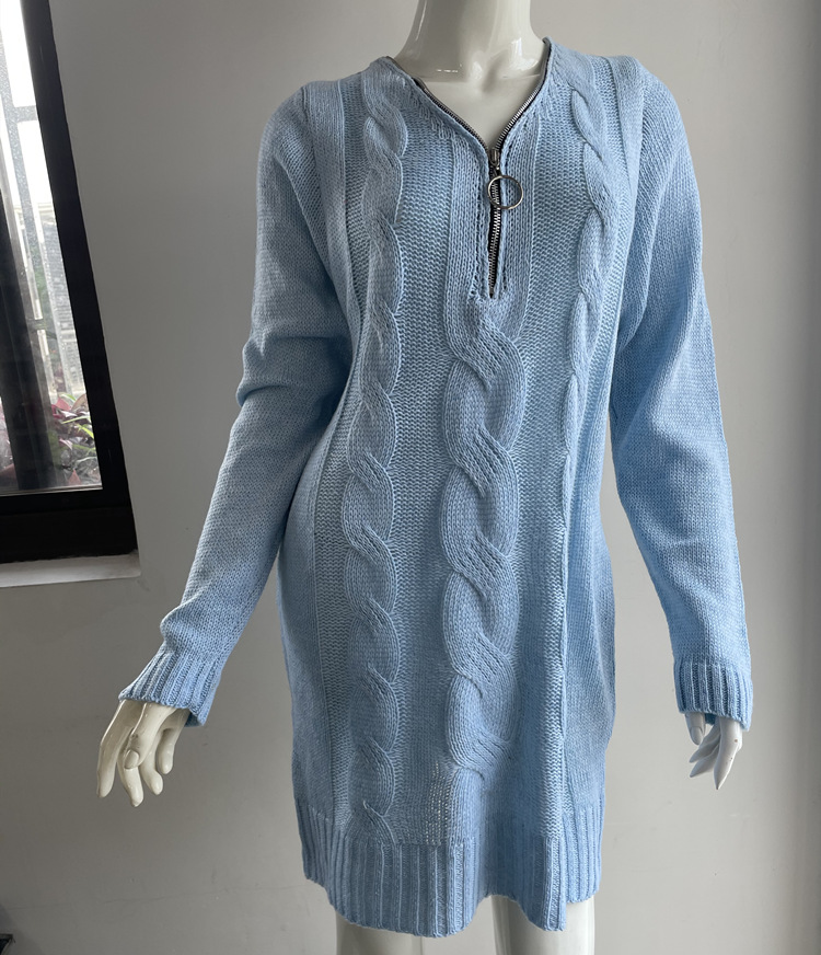 Maglione da donna, lunghezza media, cerniera, scollo a V, cappotto, vestito_voghion.com