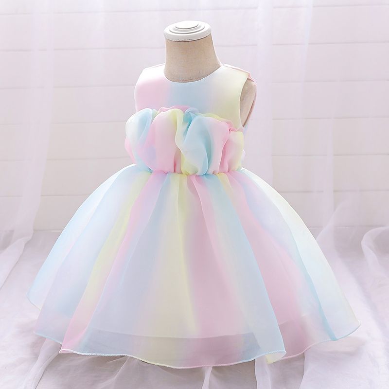 Madre e bambini 2024 Ragazze di un anno Vestito Tutu Gonna Commercio estero Neonata Gonna principessa Abito con sfumature arcobaleno per bambini_voghion.com