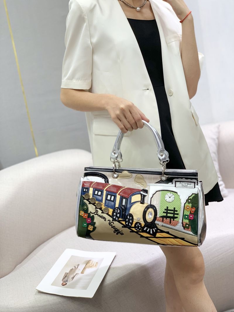 Damentaschen Nähte Kontrastierende Retro-Handtaschen Modische handgemachte kreative Schulter-Umhängetaschen_voghion.com