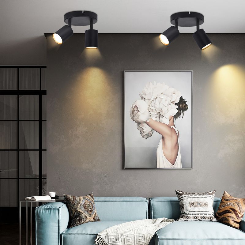 Glitzerlife Deckenleuchte Schwarz Deckenstrahler 2 Flammig - Deckenlampe Deckenspots GU10 330°Schwenkbar Modern Rund Wandstrahler Für Wohnzimmer Schlafzimmer Flur_voghion.com
