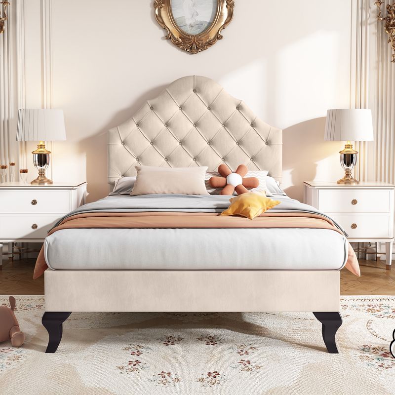 Polsterbett 90x200cm Con Verstellbarem Kopfteil, Samt, Beige_voghion.com