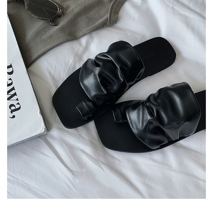 Women's Shoes Niche Design Slippers For Women To Wear As Outerwear Summer Pleated Pile Beach Flat Toe Sandals_voghion.com