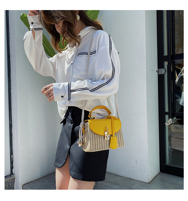 New Women's Bag Korean Fashion Lock Straw Bag Casual Handheld Small Square Bag Woman_voghion.com