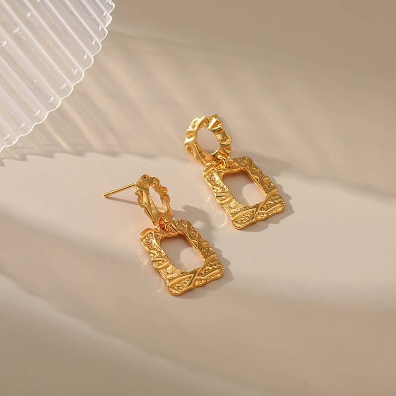 Irregular bump design studs Metallic square earrings_voghion.com