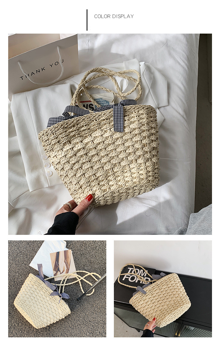 Women’s Bags Beach Straw Bag Women's New Trendy Internet Celebrity Large Capacity Beach Vacation Woven Stylish Shoulder Bucket Bag_voghion.com