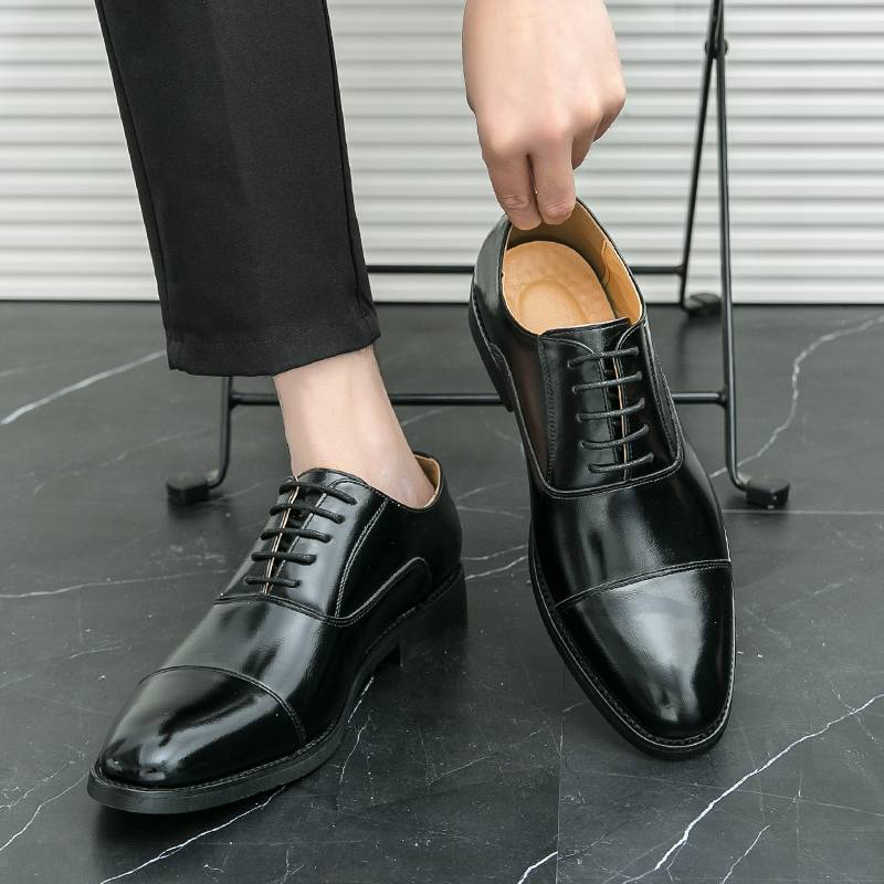New Men's British Brown Business Derby Shoes Leather Lace-up Casual Office Black Men's Shoes Banquet Dress Wedding Oxford Shoes_voghion.com