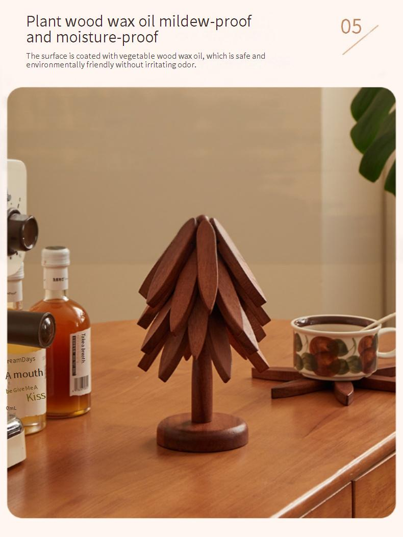 Kreatives Untersetzer-Set aus Massivholz – hitzebeständige Untersetzer und Tischsets aus Akazie für Tischtassen, Schüsseln und Töpfe (Baumdesign)_voghion.com