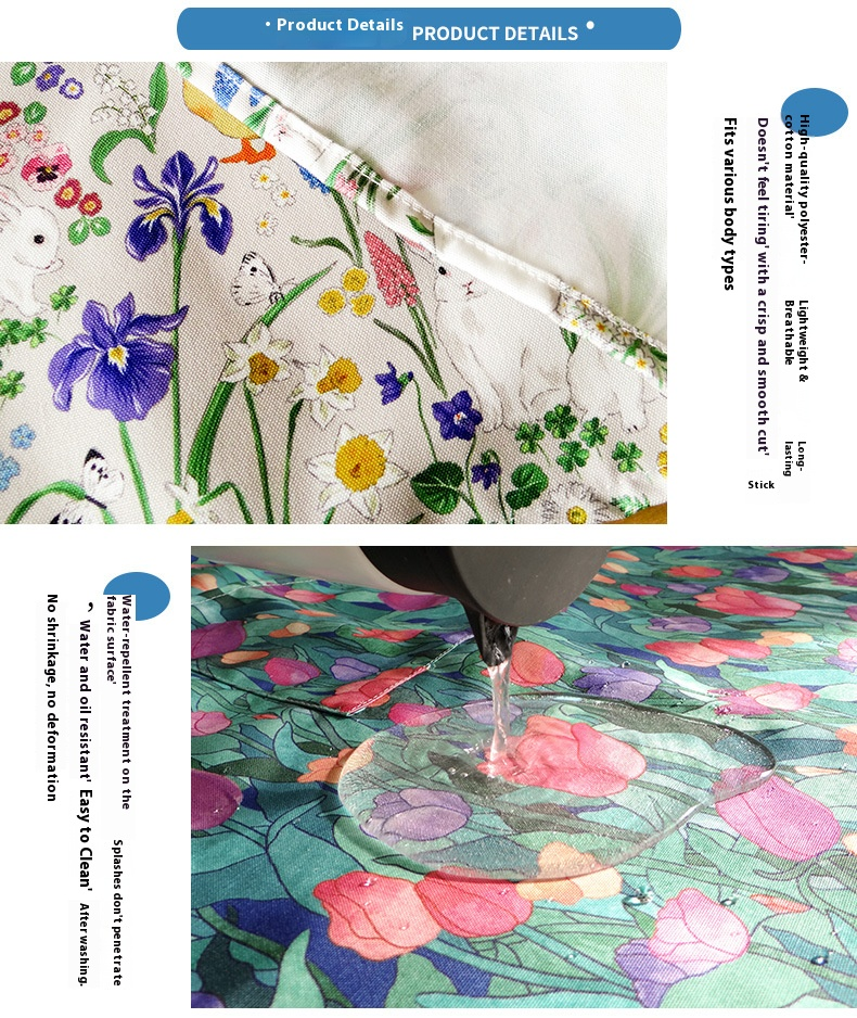 Modern Waterproof Polyester Apron – Floral & Nature-Inspired Prints, Adjustable Ties For Cooking, Baking, Gardening_voghion.com