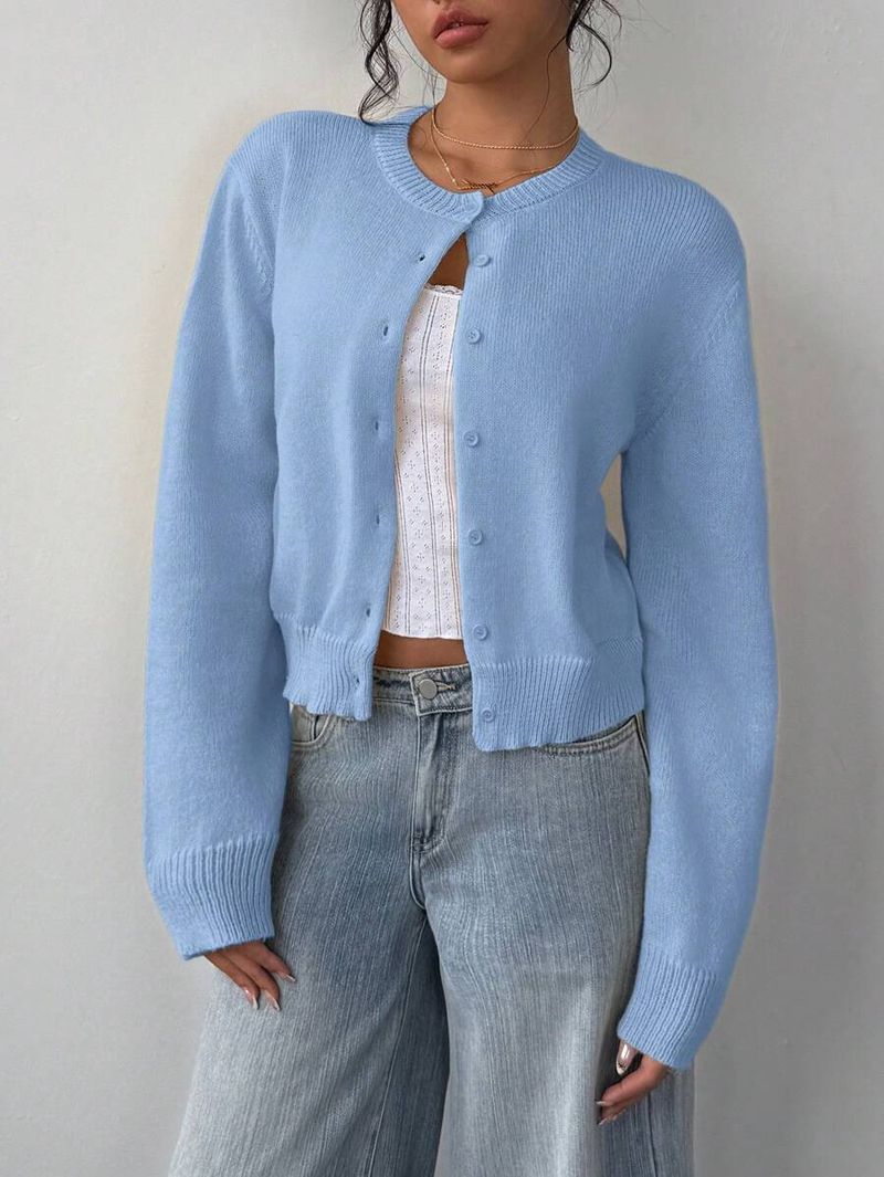 Women's Soft Knit Button-Up Cardigan Sweater - Short Sleeve Round Neck Lightweight Top - Autumn Casual Chic_voghion.com