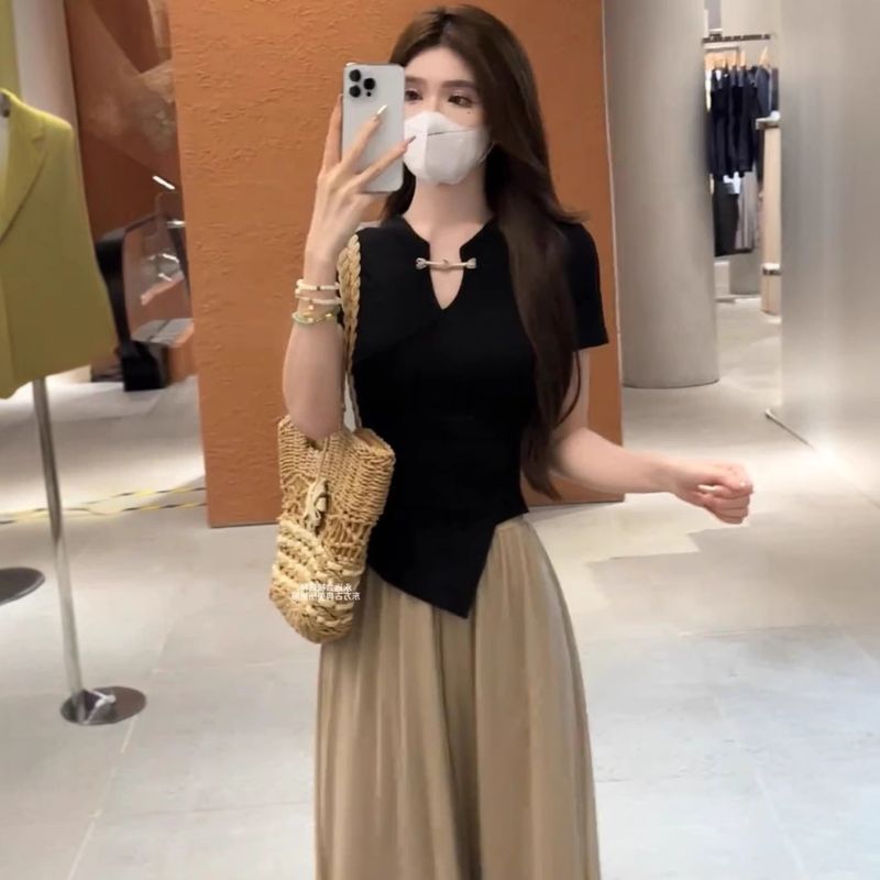 Tenue d'été pour femmes de grande taille, nouveaux vêtements pour femmes chinoises de style national, haut à jambes larges, pantalon et jupe, ensemble deux pièces_voghion.com