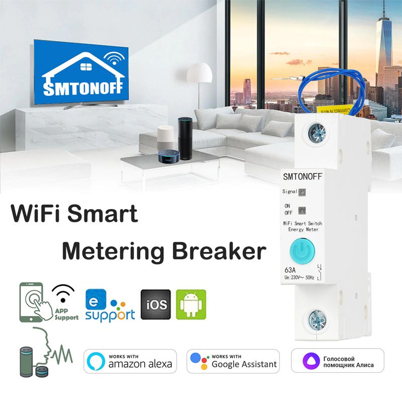 Medidor de energía monofásico WIFI Ewek, medidor de Kwh, control de interruptores, temporizador y relé para hogares inteligentes de 63 A_voghion.com