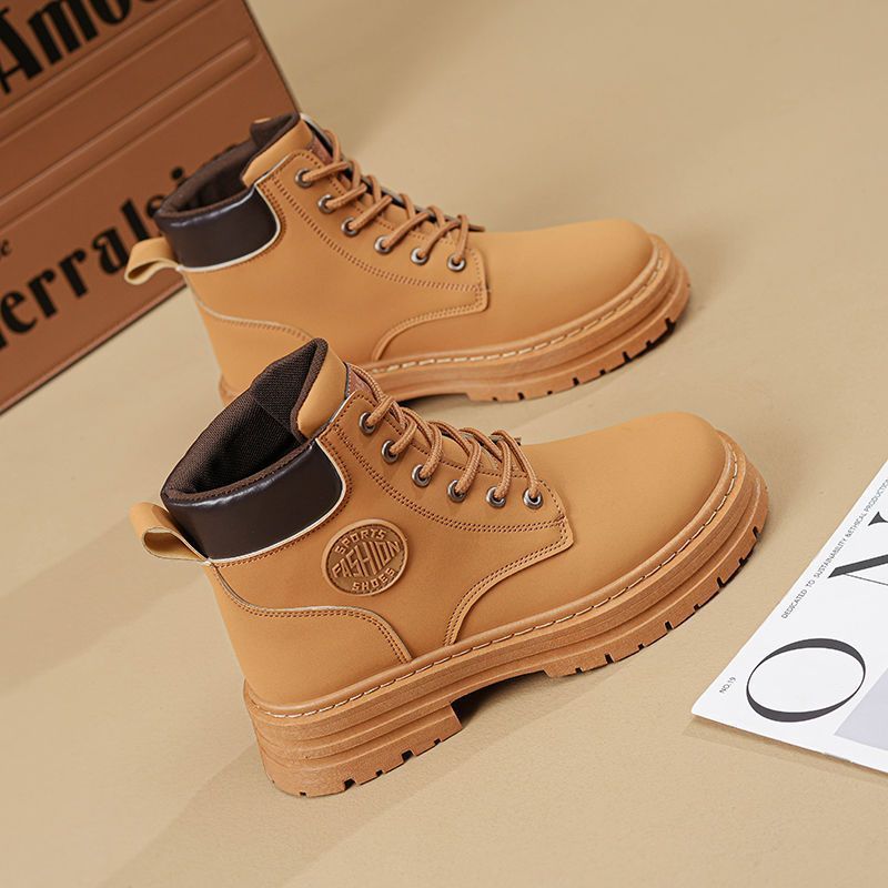 2025 New Spring Women's Martin High-Top Yellow Thick Sole British Style Hiking Boots_voghion.com