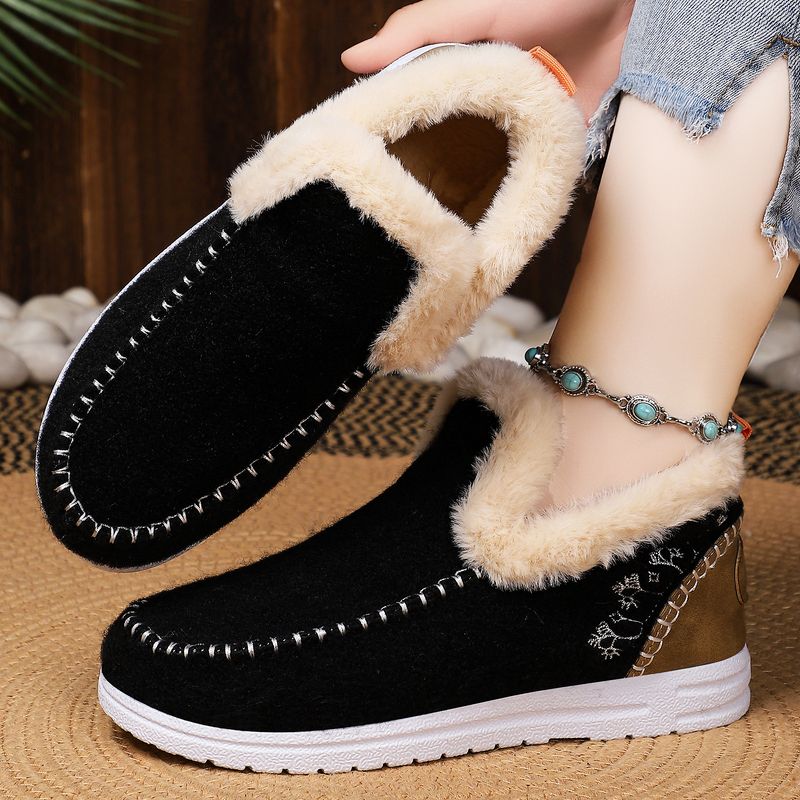 Inverno con fodera in pile, scarpe in cotone spesso per donna, stivali da neve caldi e resistenti al freddo, stivali corti alla moda slip-on_voghion.com