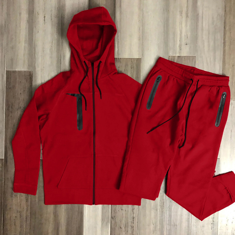 Streetwear męskie dresy moda jesienna kieszenie na zamek błyskawiczny bluza z kapturem i spodniami dresowymi z długim rękawem zestawy dwuczęściowe męskie Casual_voghion.com
