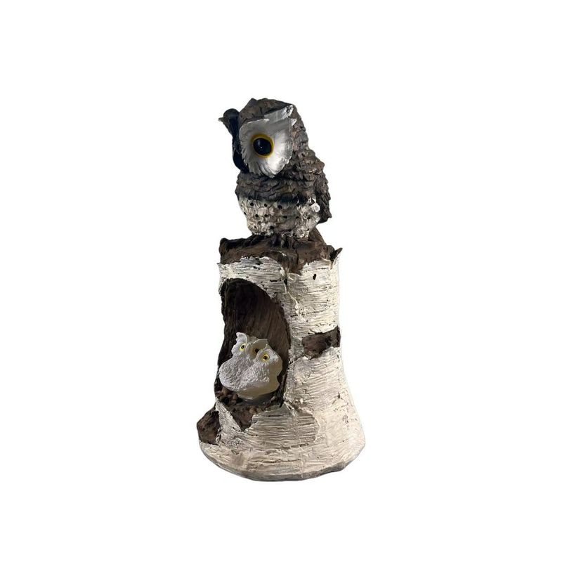 Halloween Resin Solar-Powered Realistic Owl Standing Tree Stump Night Light European Style Craft Ornament_voghion.com