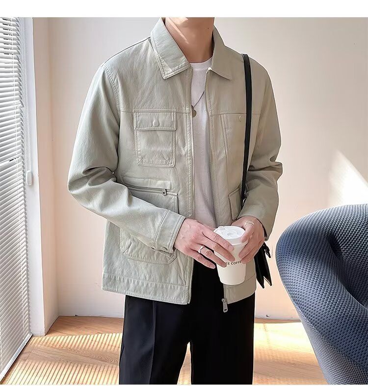 Herrenbekleidung Herbst und Winter Neue Revers Lederjacke Herren Lederjacke Jugendtrend Hübsche Motorradbekleidung Lässige leichte reife Oberteile Männer_voghion.com