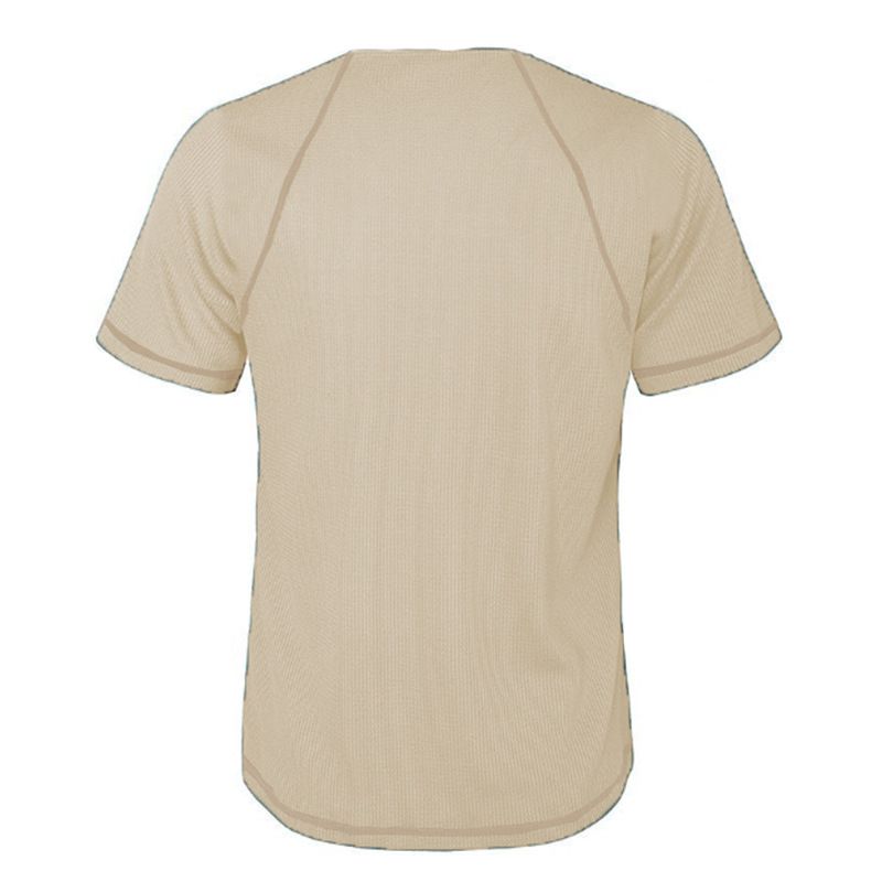 Large round neck buckle men's summer solid oversized waffle casual Henry T_voghion.com