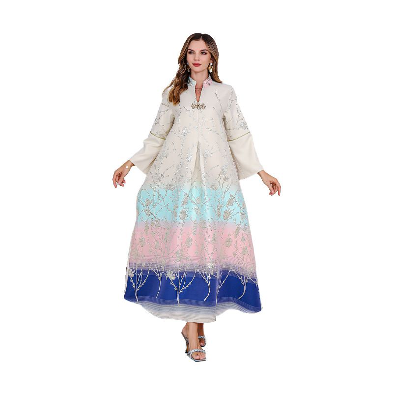 Abito da donna musulmano OME, con ricamo sfumato, in stile turco Abaya_voghion.com