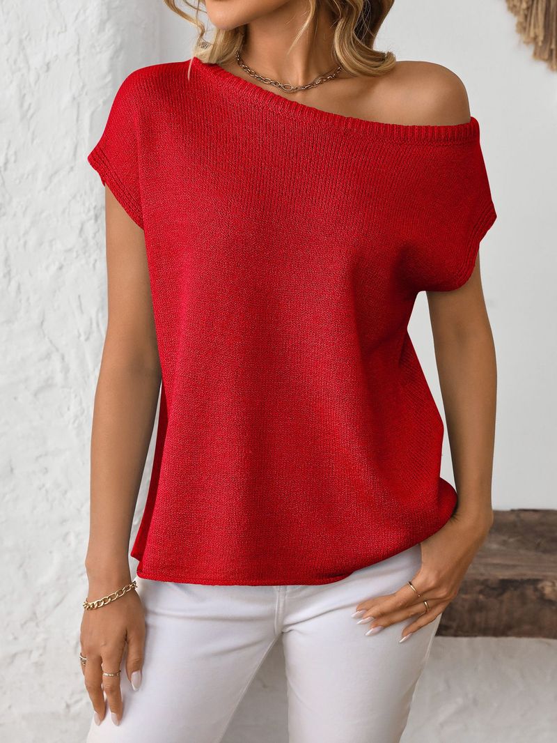Inspired Knit Sweater Top - Oversized Bohemian Cropped Pullover With Off-Shoulder Design, Breathable Cotton-Polyester Blend, Spring Summer Casual Wear_voghion.com