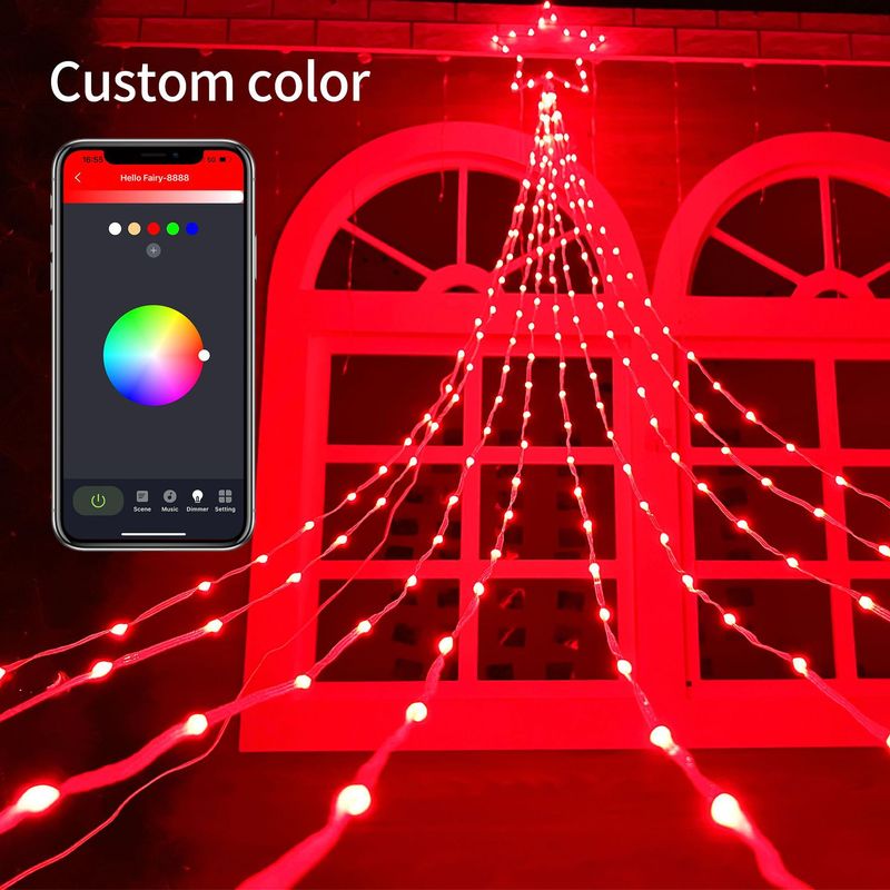 Holiday Lighting Smart Bluetooth Five Pointed Star Waterfall Light 3.6m Christmas Decoration Hanging Tree Trailer Light LED Starry Sky Flowing Water_voghion.com