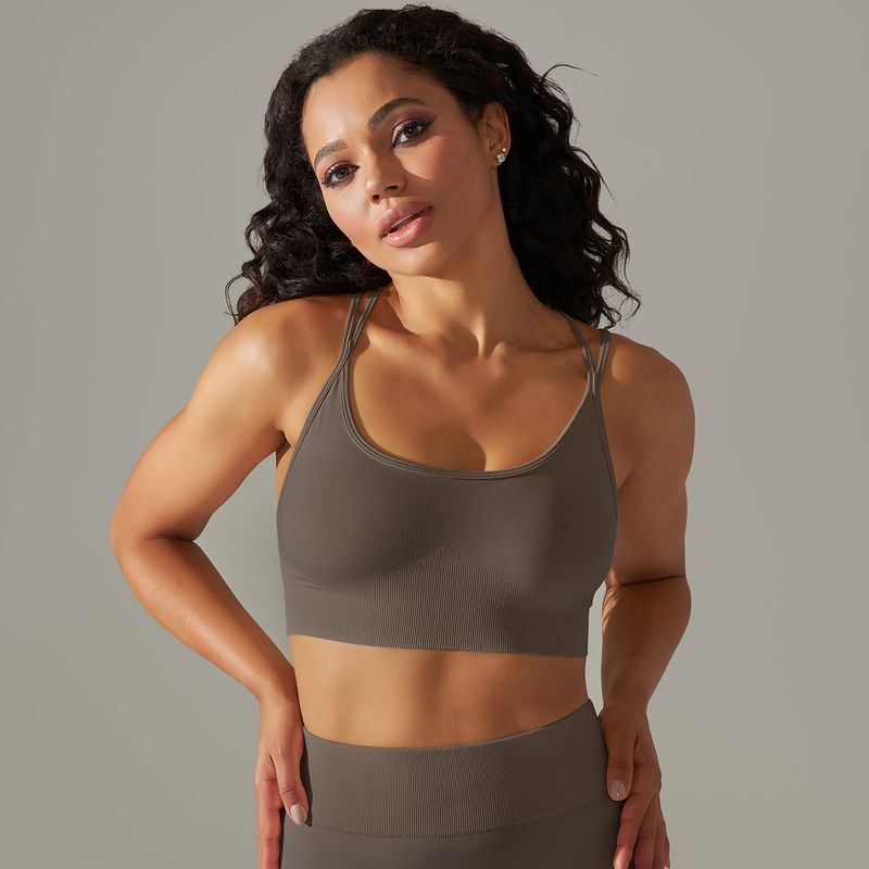 Damkläder sömlösa stickade enfärgade vacker rygg andas cross sport bh löpning fitness yoga bh topp_voghion.com