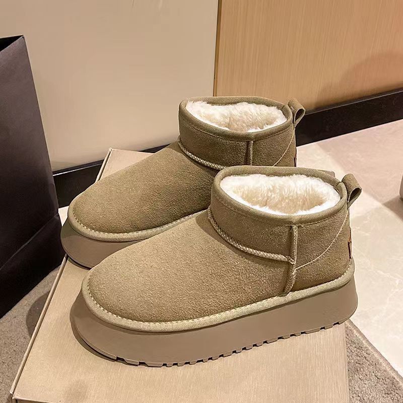 Thick Soled Anti Ski Snow Boots For Women New Warm Bread Shoes One Step Slip On Plus Velvet And Thick Cotton Shoes_voghion.com