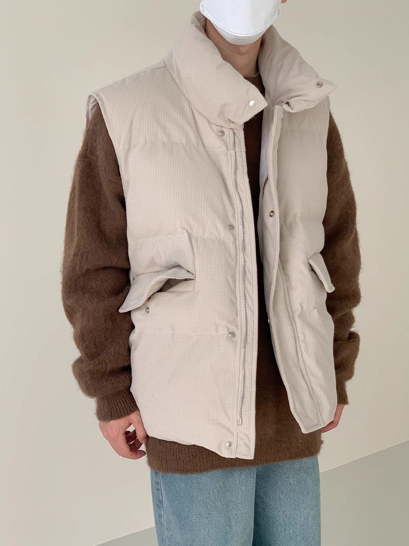 Gilet in velluto a coste a nido d'ape da uomo, gilet in cotone con collo alto, giacca invernale da uomo in cotone spesso, casual, a strati_voghion.com