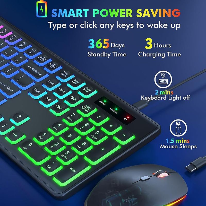 Wireless Keyboard And Mouse Combo RGB Backlit, Rechargeable Light Up Letters, Full-Size, Ergonomic, Sleep Mode, 2.4GHz_voghion.com