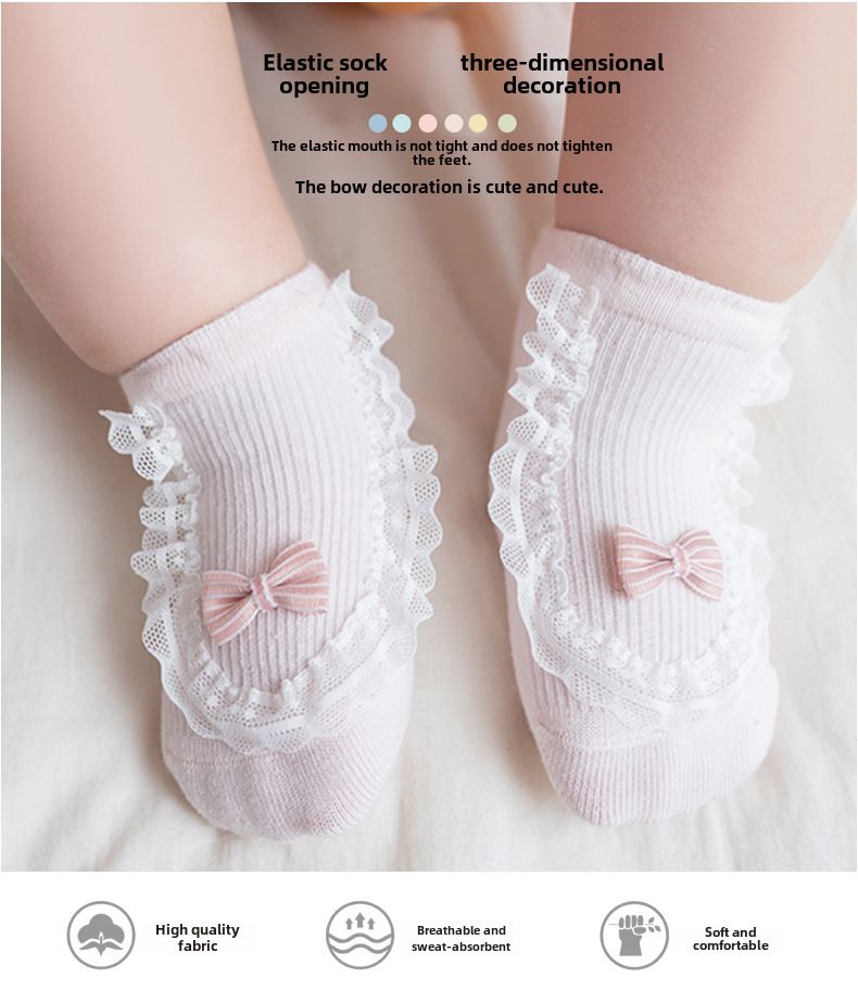 Spring and summer baby lace socks non-slip loose leg combed cotton mesh breathable newborn girl socks baby_voghion.com
