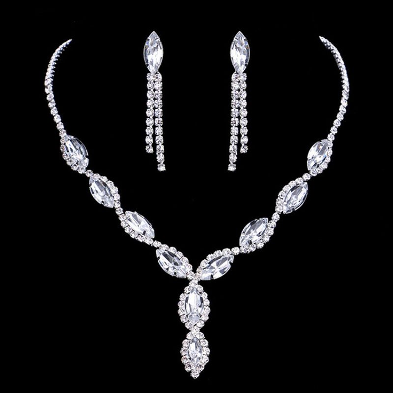 Luxus Kristall Braut Bijouen Set Strass Hochzäitskleed Banquet Zirkon Kette Halskette Ouerréng Sets Damen Accessoiren_voghion.com