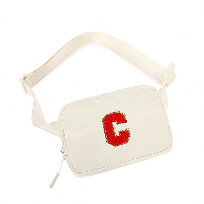 Chenille-Nylon-Hüfttasche mit besticktem Buchstaben, wasserdichte Freizeit-Sport-Hüfttasche, grenzüberschreitende Lauf-Aufbewahrungstasche, Fitness-Brusttasche_voghion.com