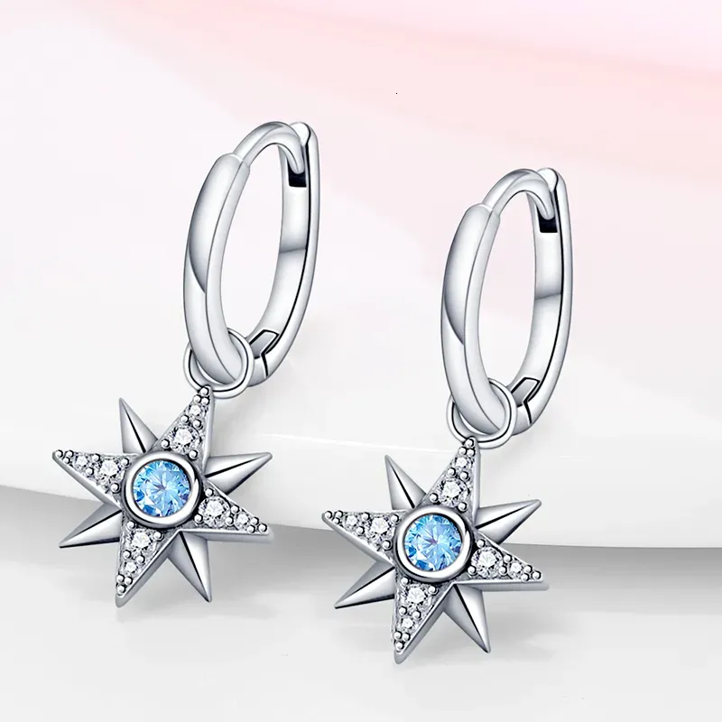 Orecchini a forma di stella a sette punte in argento placcato per donna, leggeri e di alta qualità, con cuore 250728_voghion.com