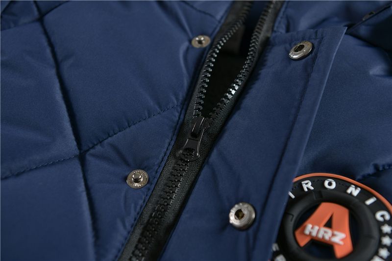 Abrigo grueso de invierno para niño: Chaqueta larga con capucha desmontable y cremallera (100-140 cm, negro/azul marino/caqui/bronce)_voghion.com