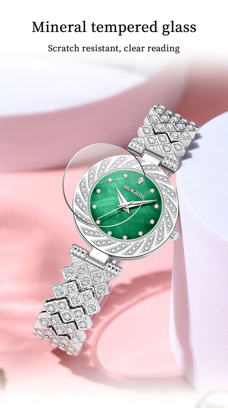 Women's Elegant Waterproof Quartz Watch With Mother-of-Pearl Dial And Diamond Accents, Minimalist Round Wristwatch For Daily Wear_voghion.com