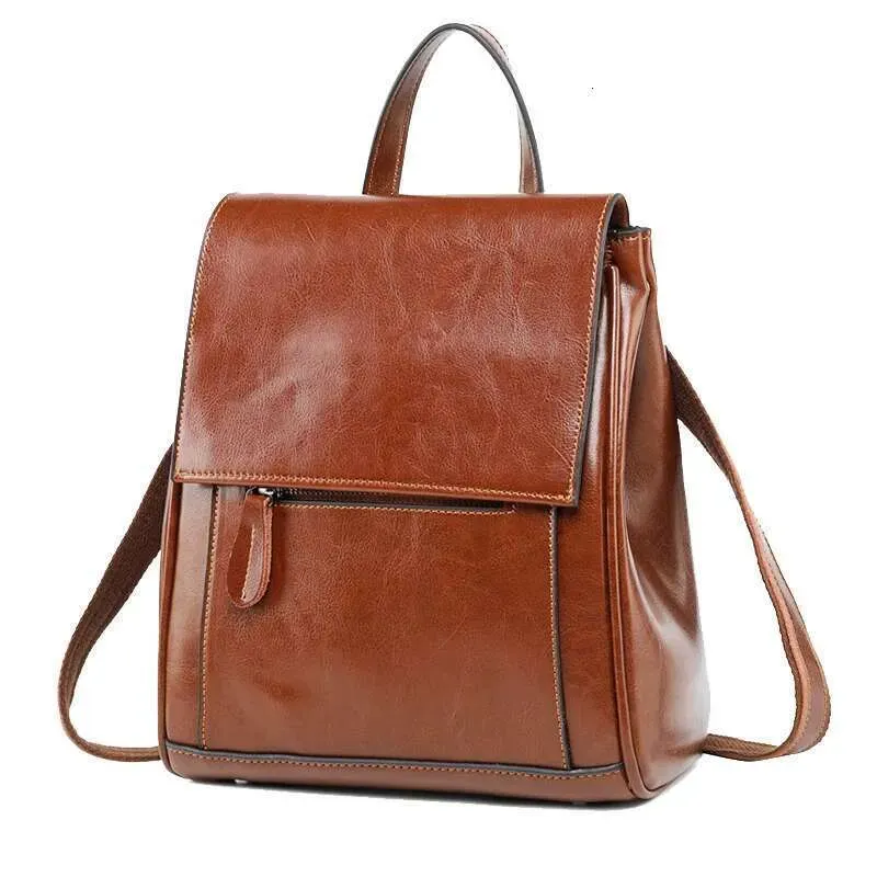 Designer 2025 Frauen Rucksack Cross Body Schultertaschen Ölwachs Echtes Leder Schule Laptop Mode Retro Rindsleder Weiblich_voghion.com