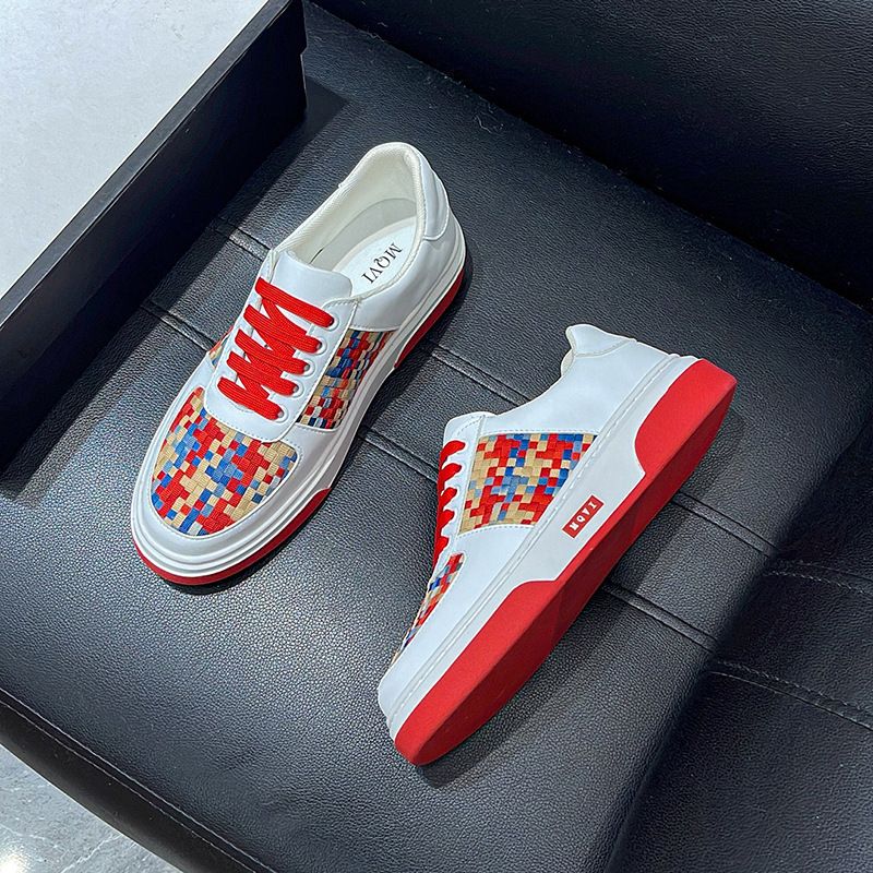 Casual For Men 2025 Light Luxury Trendy Brand Genuine Leather Woven Sports White Shoes Height Increasing Fashion Color_voghion.com