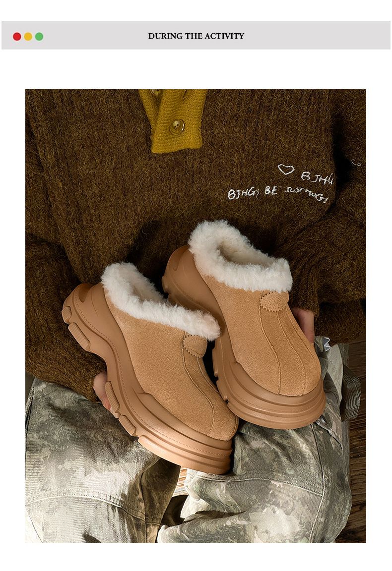 Unisex Winter Clogs With Thick Sole - Waterproof Slip-Resistant Fuzzy Lined Snow Boots For Men & Women (Chestnut, Grey)_voghion.com