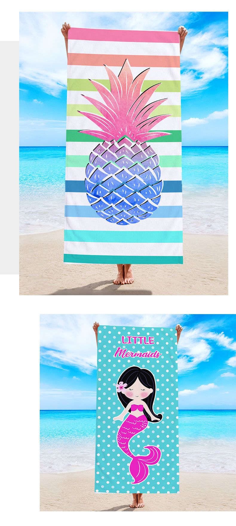 Doppelseitiges Strandtuch – ultraweiche Mikrofaser mit aufgedrucktem Design, schnelltrocknend zum Schwimmen und Sonnenbaden_voghion.com