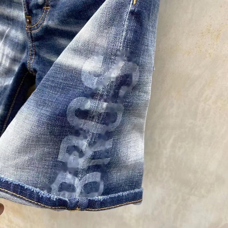 D2 Men's Denim Shorts Five-Point Mid-Length Laser Watermark Original Open Front International Station Stretch_voghion.com
