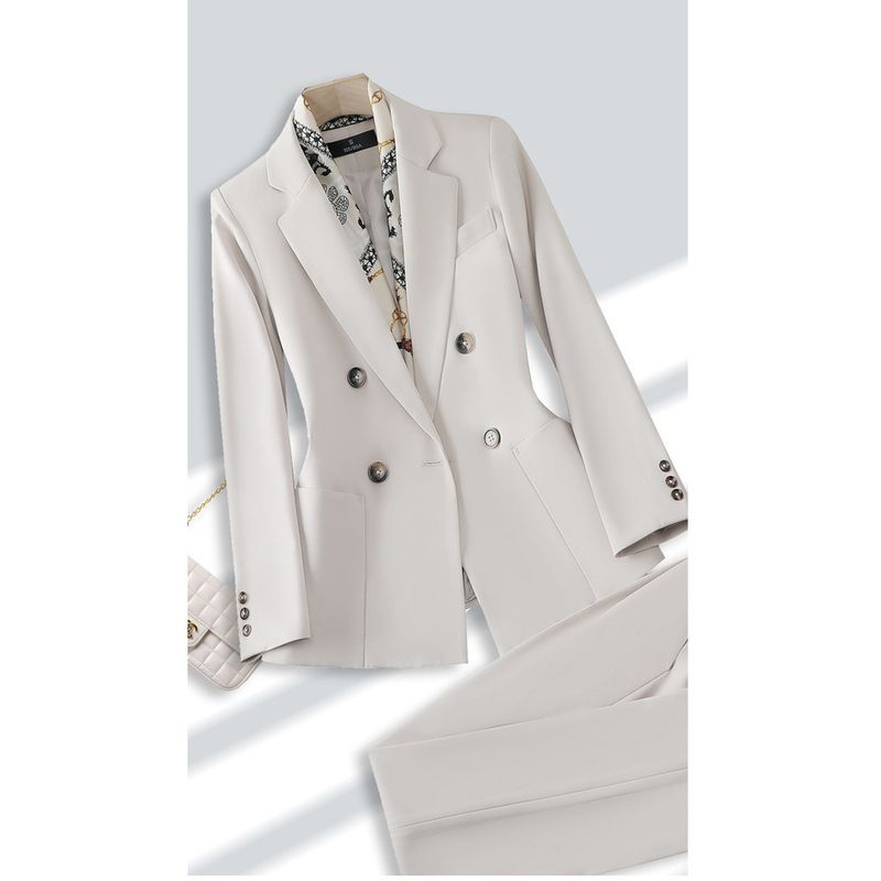 Completo da donna color cachi, elegante giacca da abito formale da manager professionale in stile dea per primavera e autunno_voghion.com