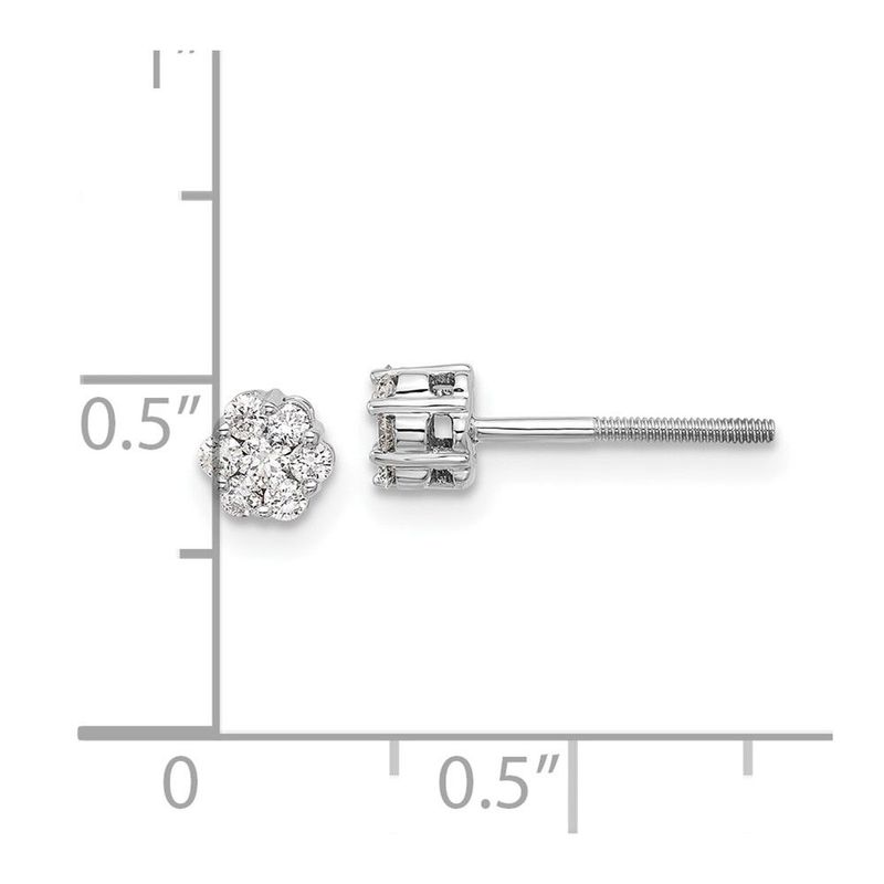 14k White Gold Diamond Cluster Screwback Post Earrings_voghion.com