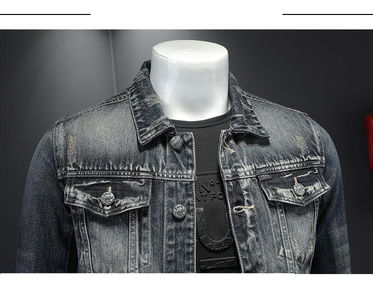 Herrenbekleidung, hochwertige, trendige Denim-Oberknopf-Vintage-Jeansjacke_voghion.com