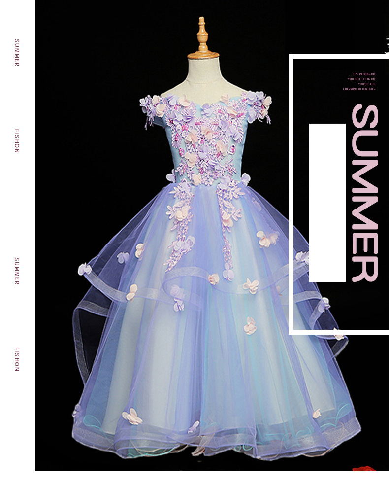 Flower Girl dress Princess dress line shoulder Flower Girl piano dress Girl host children dress_voghion.com