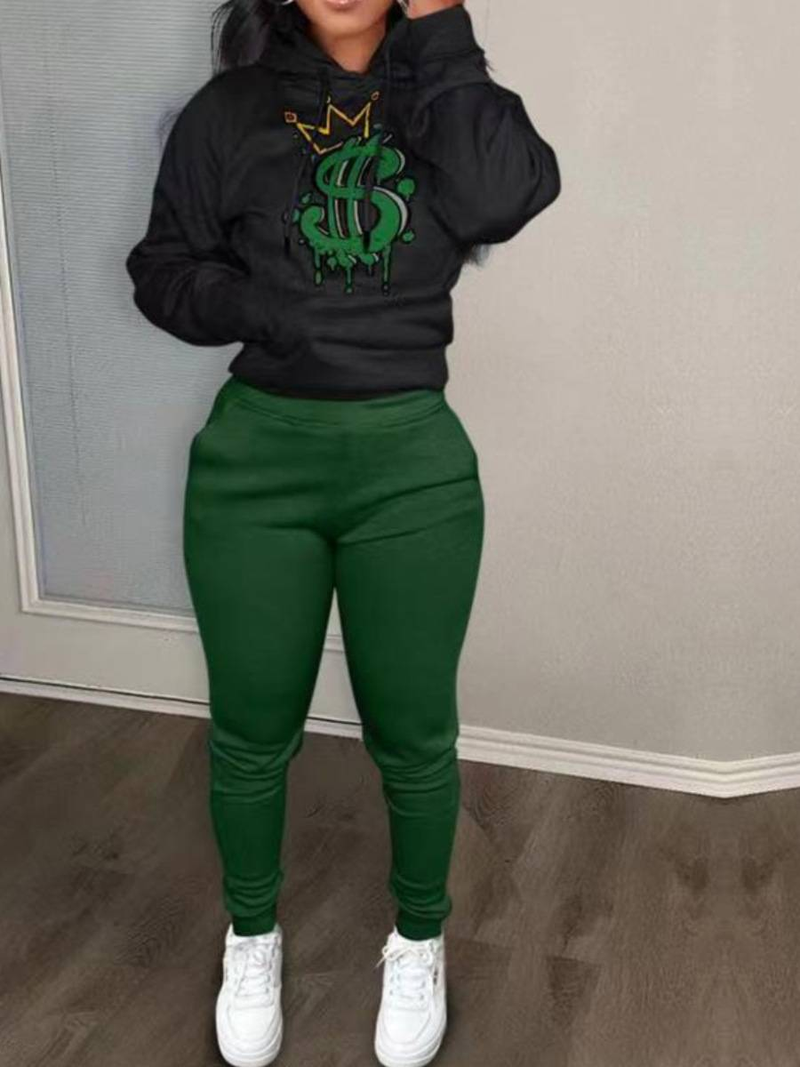 Plus Size Herfst & Winter Letter Print Color Block Hooded Sweatshirt Set Dagelijks Casual Lange Mouw Vrouwelijke Trainingspak Set_voghion.com