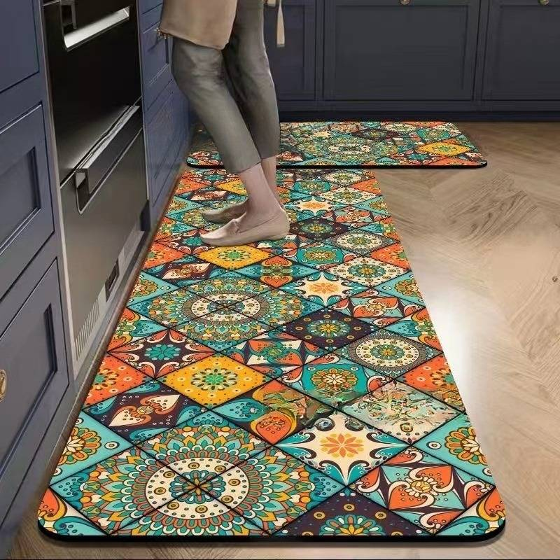 Tappetino da cucina in fango diatomeico con piastrelle retrò, set di combinazione per ingresso del bagno, tappetino antiscivolo assorbente per l'acqua_voghion.com