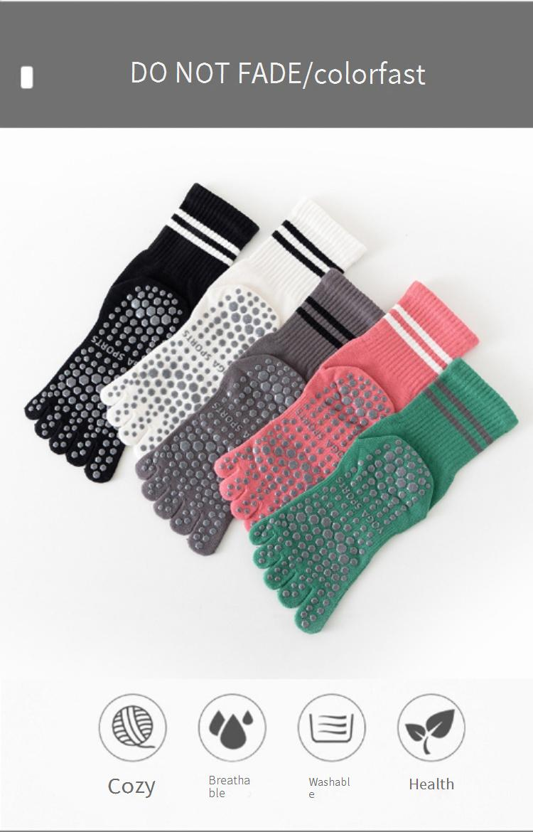 Calcetines de fútbol de doble barra, tubo medio, cinco piezas, calcetines de yoga con pegamento, antideslizantes y antifricción._voghion.com