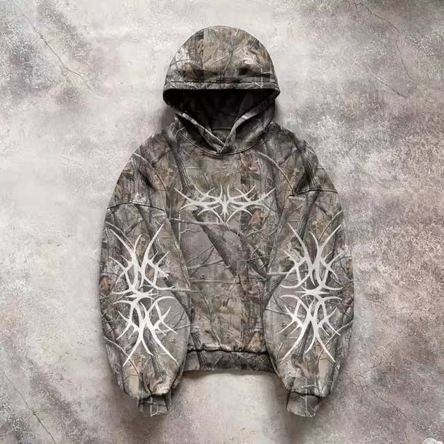 Unisex Camo Print Hoodie – Oversized Streetwear Pullover With Military Aesthetic (S-6XL, Y2K Retro, Gender-Neutral, Urban Layering Essential)_voghion.com