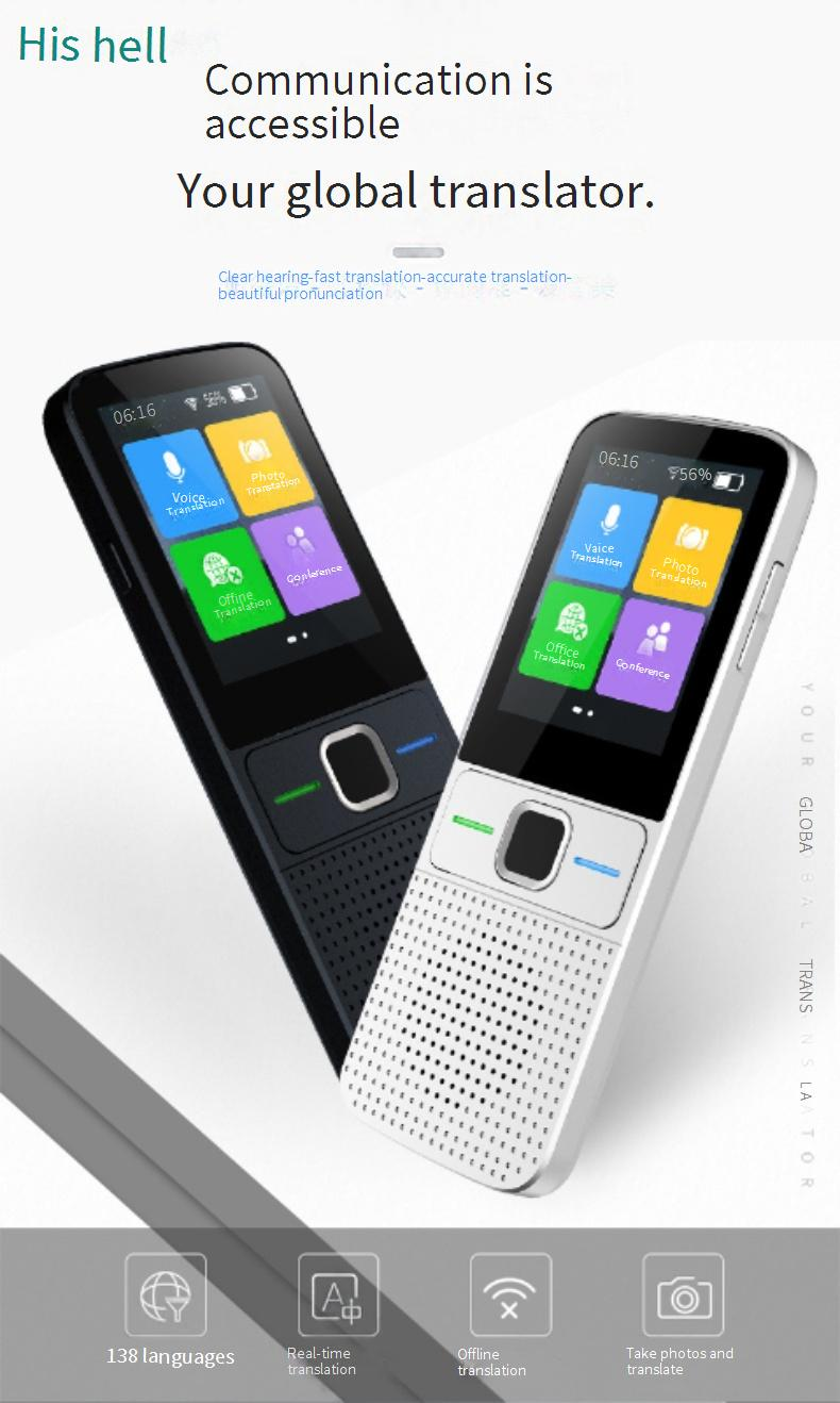 Hiker T10 Multilingual AI Translator Device - Instant Voice & Photo Translation For Travel, Business & Study (White/Black)_voghion.com