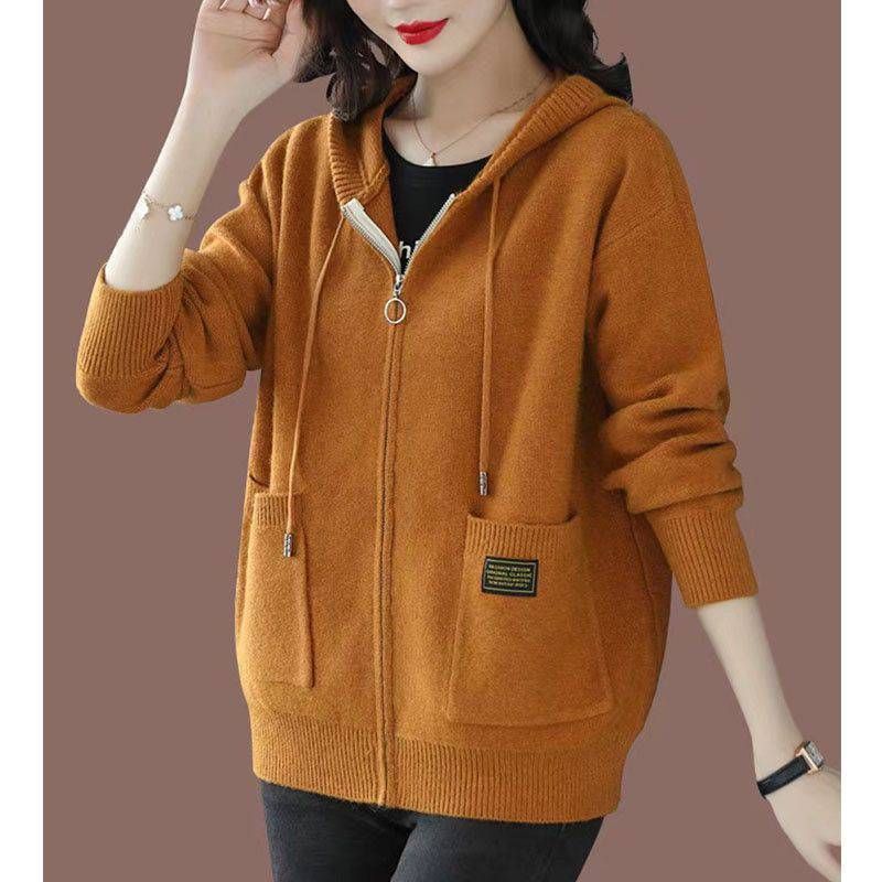 Damen-Strickjacke mit Reißverschluss und Kapuze – Übergroßer Strickpullover im koreanischen Stil (4 Farben, leichtes Polyester)_voghion.com